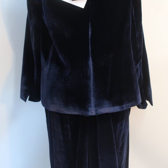 NWT Womens Rhea Costa Atelier Navy Pure Silk  2 Pc Set Velvet Jacket Pants XXL - Picture 13 of 16